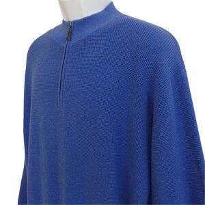 Peter Millar Blue Quarter Zip Sweater Pullover Cotton Cashmere Mock Neck Knit XL